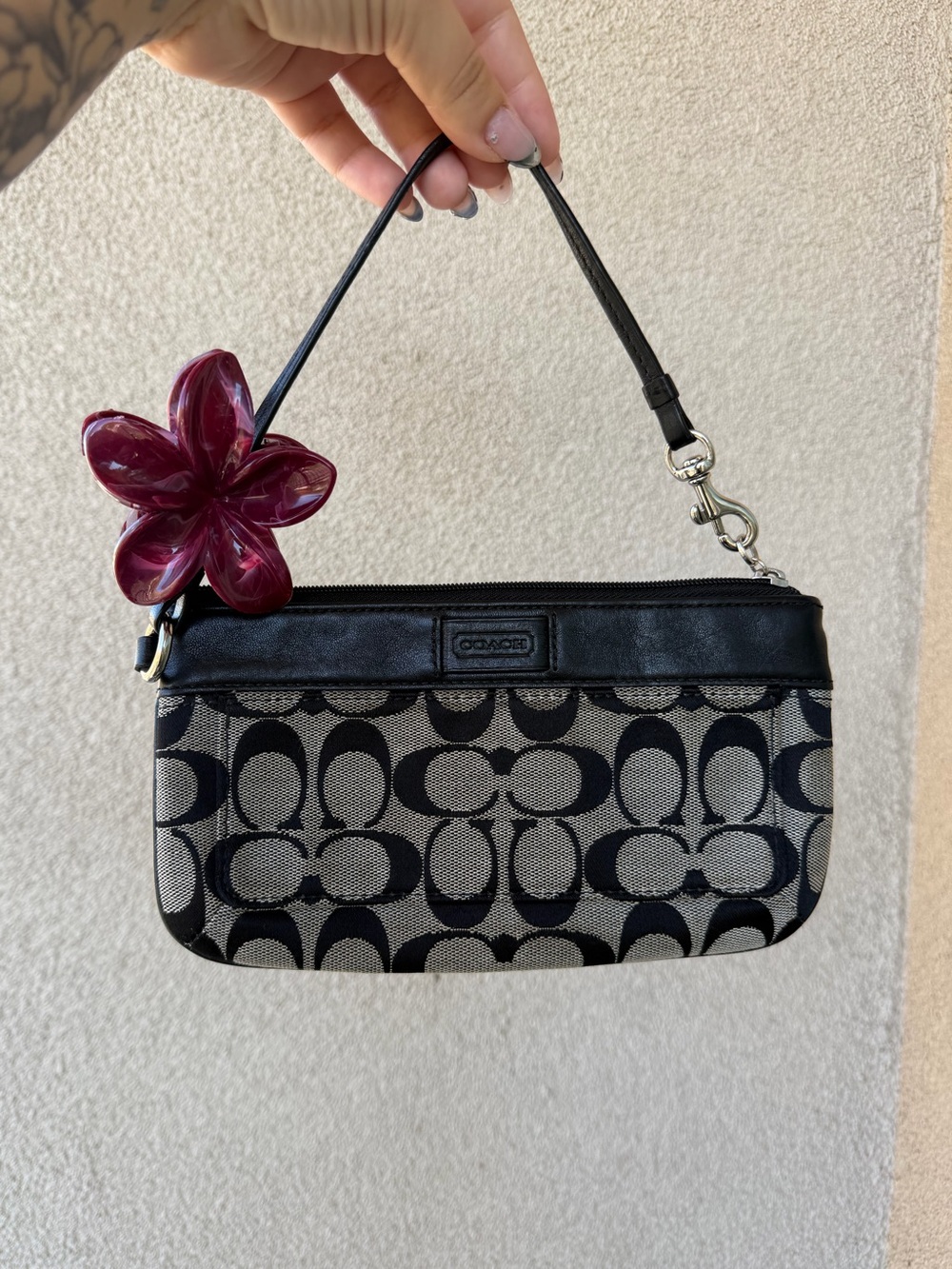 Coach Black and Gray Signature Canvas Wristlet